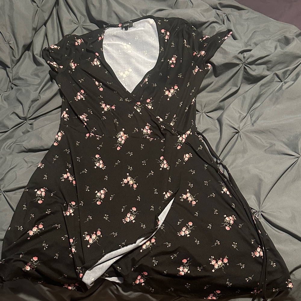 Eclipse Black Floral Wrap Dress